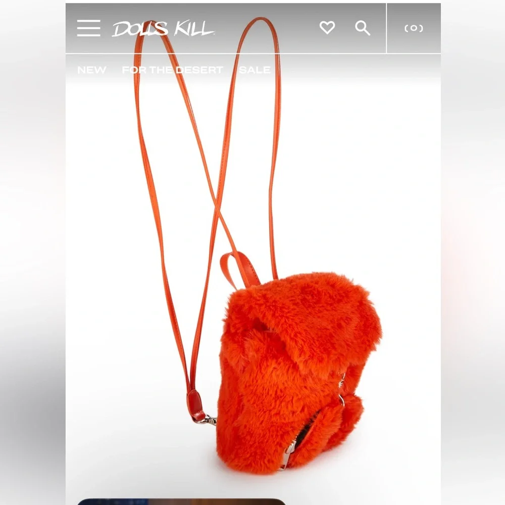 Dolls Kill Fuzzy Orange mini backpack NWT - Picture 3 of 6
